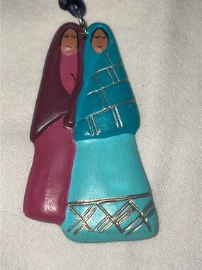 Handcrafted Twin Figurine Pendant in Teal and Magenta - Unbranded